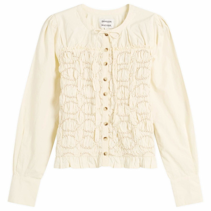 Photo: Damson Madder Women's Elliana Smocked Cardigan in Butter