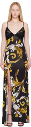 Versace Jeans Couture Black Outline Barocco Slip Maxi Dress