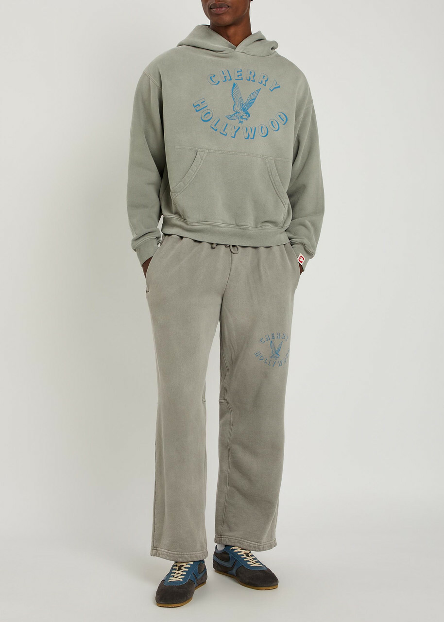 Cherry Los Angeles Hollywood Parachute Printed Cotton Sweatpants Grey