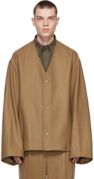 Hed Mayner Tan Wool Collarless Cropped Jacket
