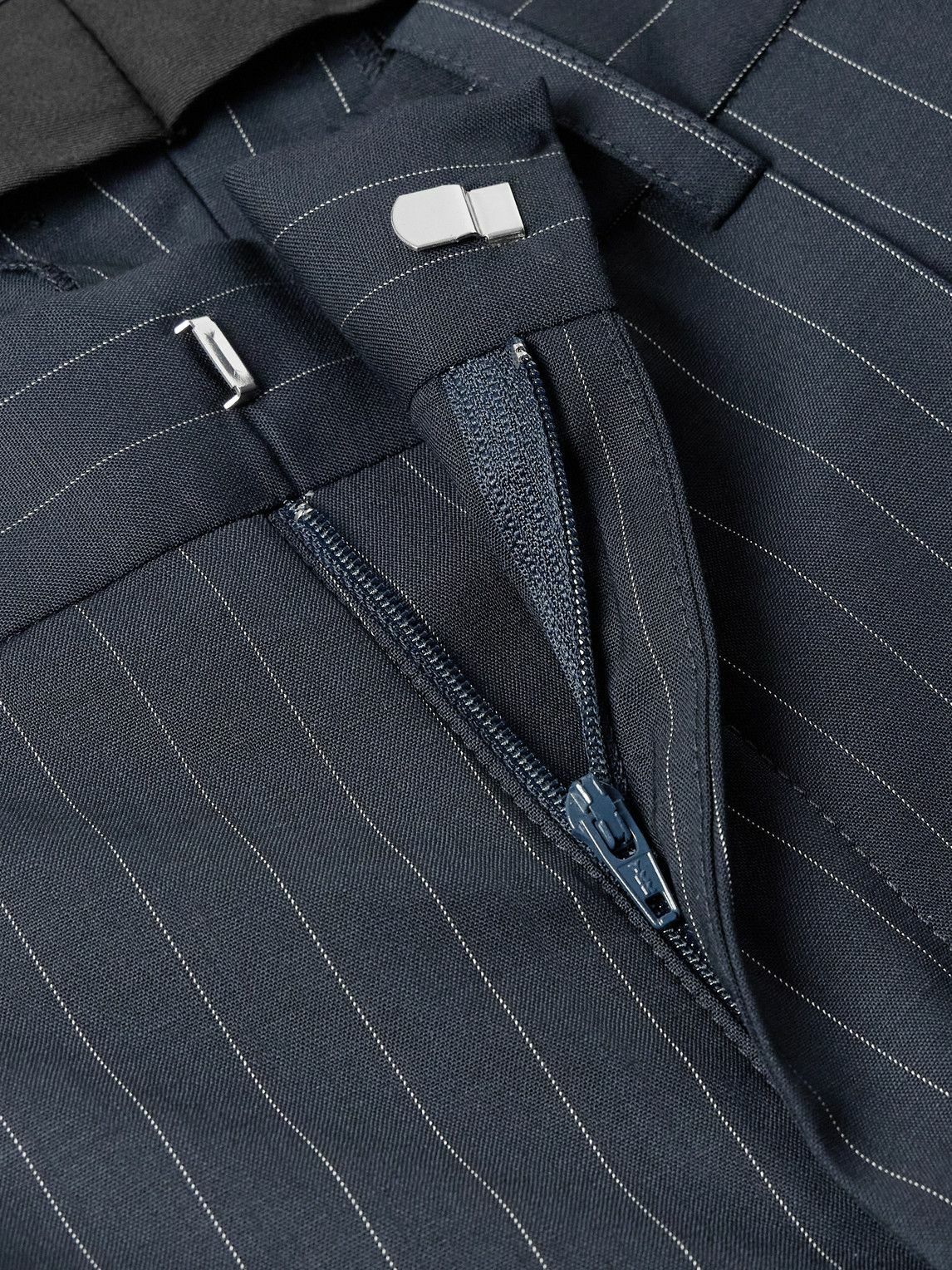 Balmain - Tapered Cropped Pleated Pinstriped Wool-Blend Trousers - Black
