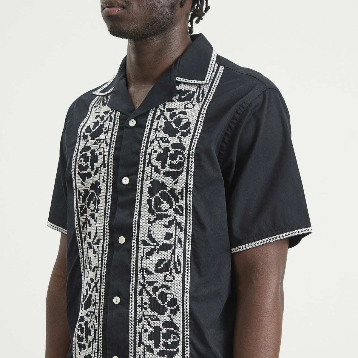 Portuguese Flannel Men's Cross Stitch Vacation Shirt in Black