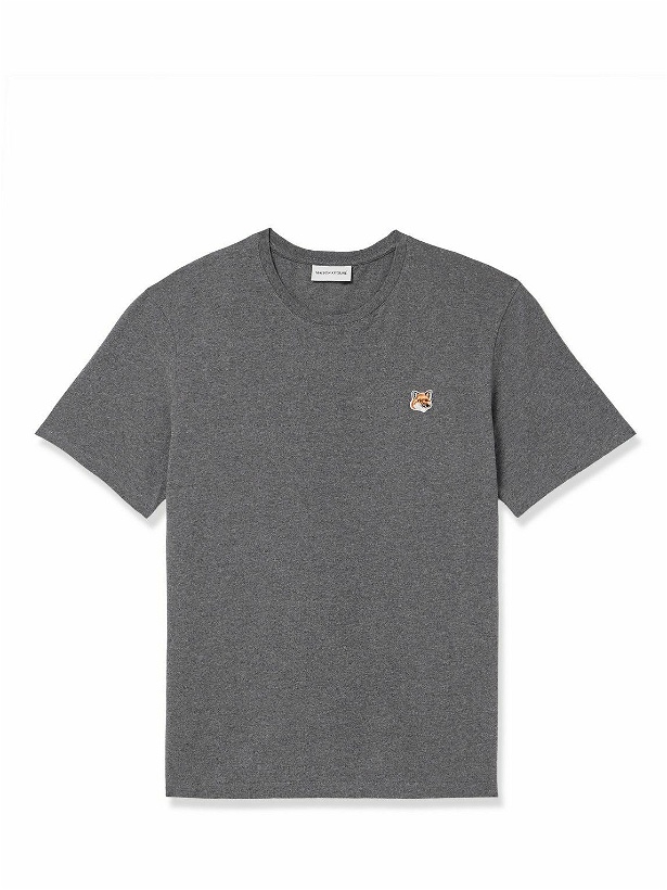 Photo: Maison Kitsuné - Logo-Appliquéd Mélange Cotton-Jersey T-Shirt - Gray