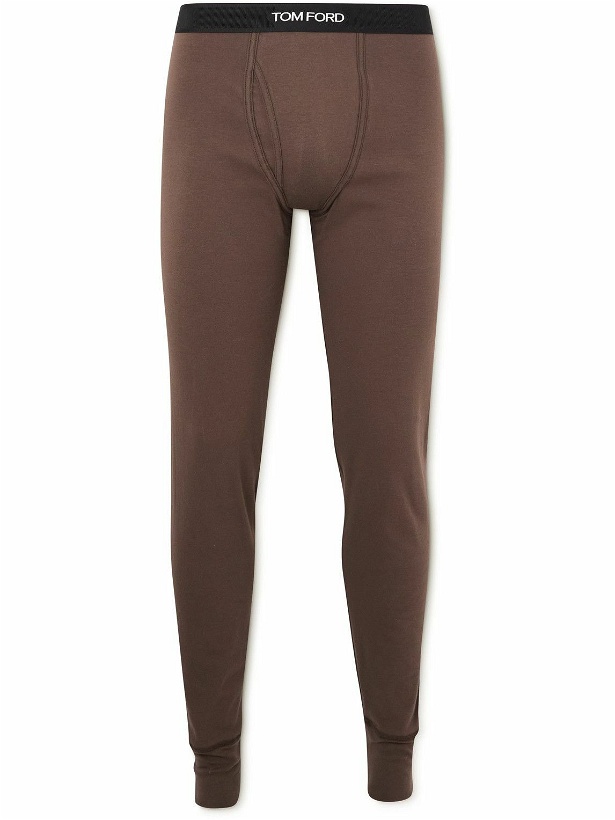 Photo: TOM FORD - Grosgrain-Trimmed Stretch-Cotton Jersey Long Johns - Brown