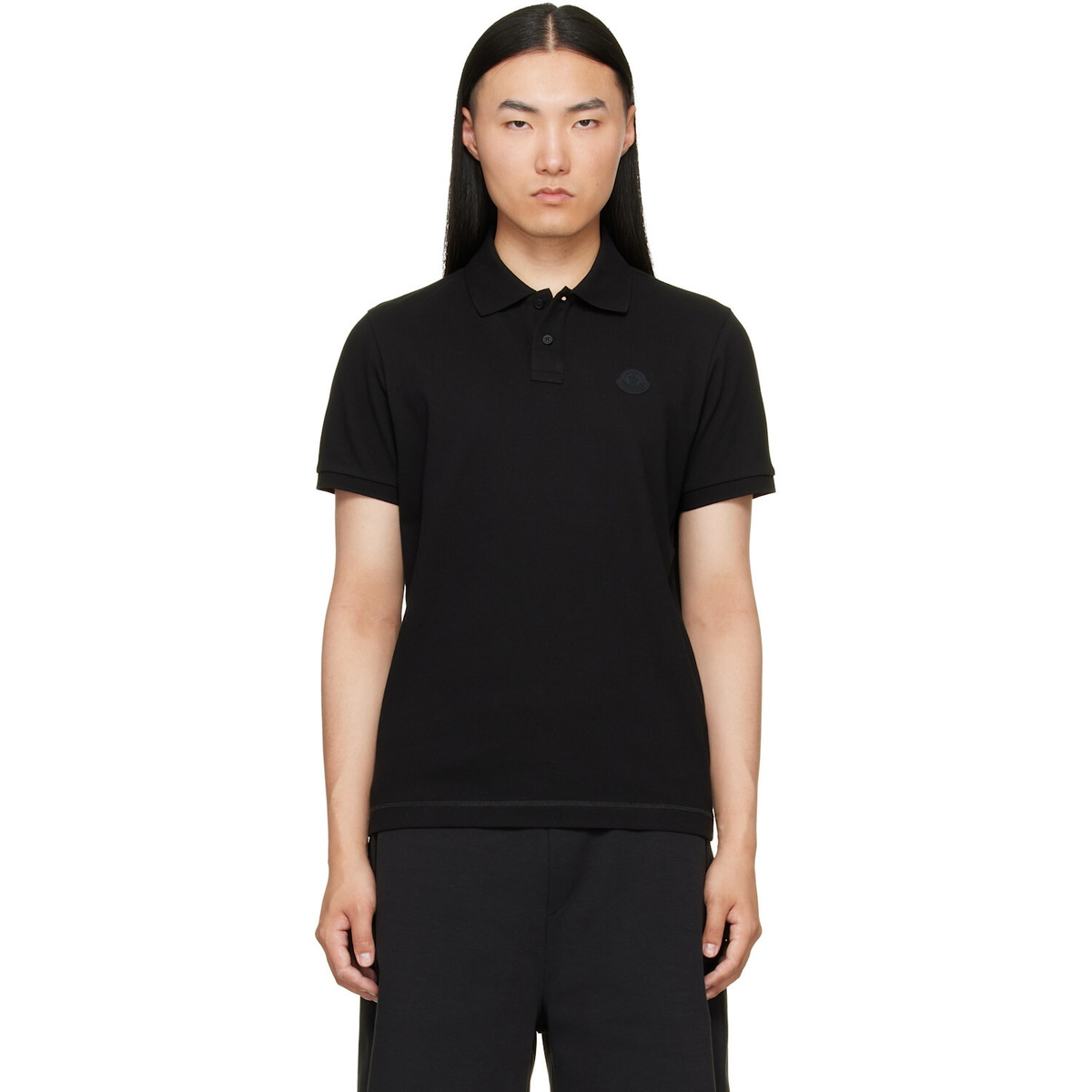 Moncler Black Logo Cotton Piquet Polo