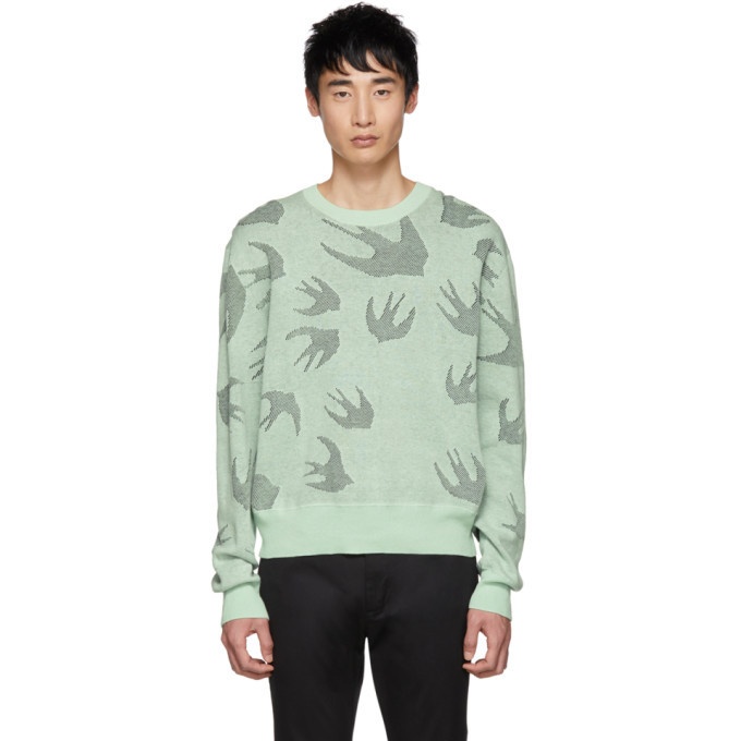 Photo: McQ Alexander McQueen Green and Black Pointelle Swallows Sweater