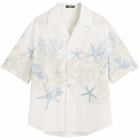 Versace Men's Cotton Poplin Vacation Shirt in White Dusty Blue Bone