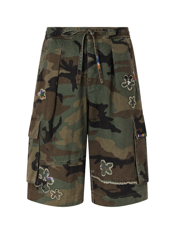 Photo: NAHMIAS - Wide-Leg Printed Cotton Shorts - Green