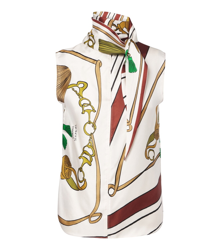 Photo: Dorothee Schumacher Cosmic Funghi printed tie-neck silk twill top