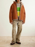 The Elder Statesman - Leather-Trimmed Shearling Hooded Jacket - Brown