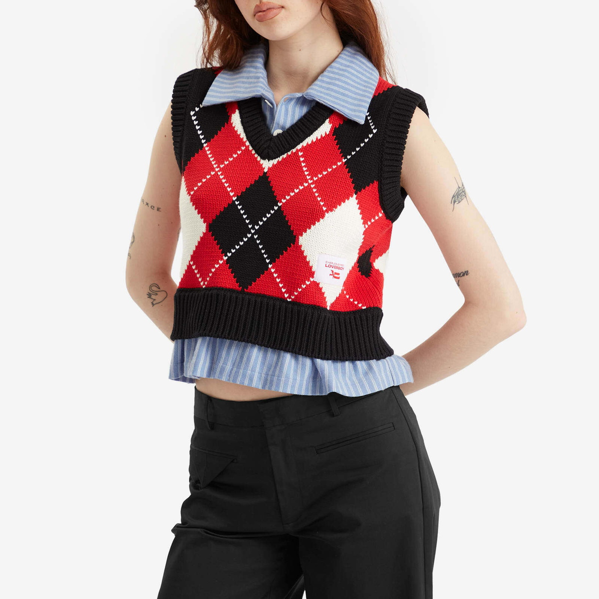 Charles Jeffrey Loverboy Women's Smart Cropped Vest in Red Argyl