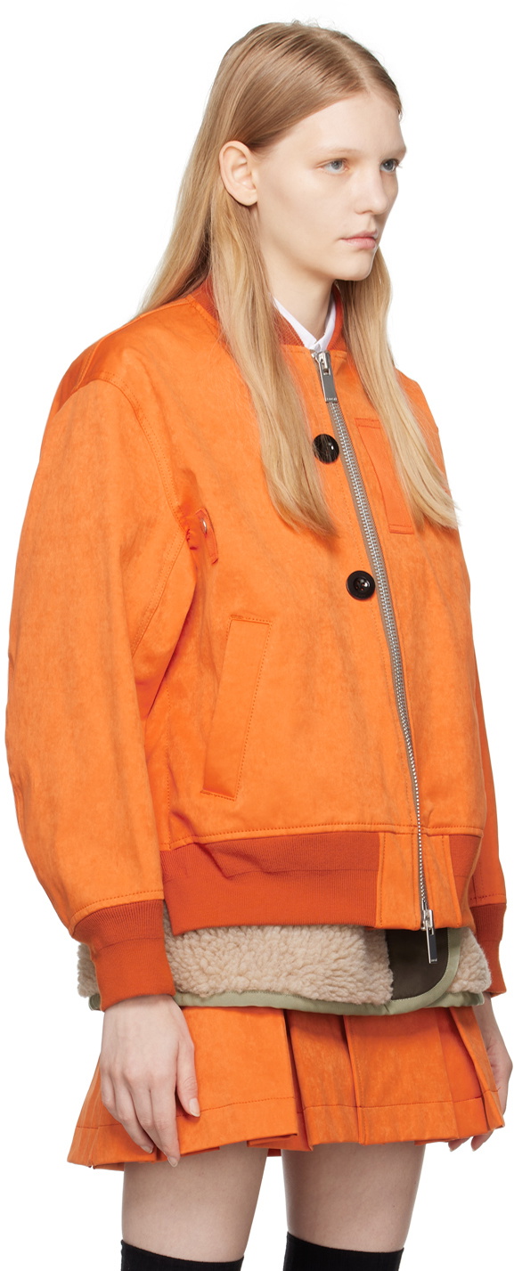 sacai Orange Layered Faux-Suede Bomber Jacket Sacai