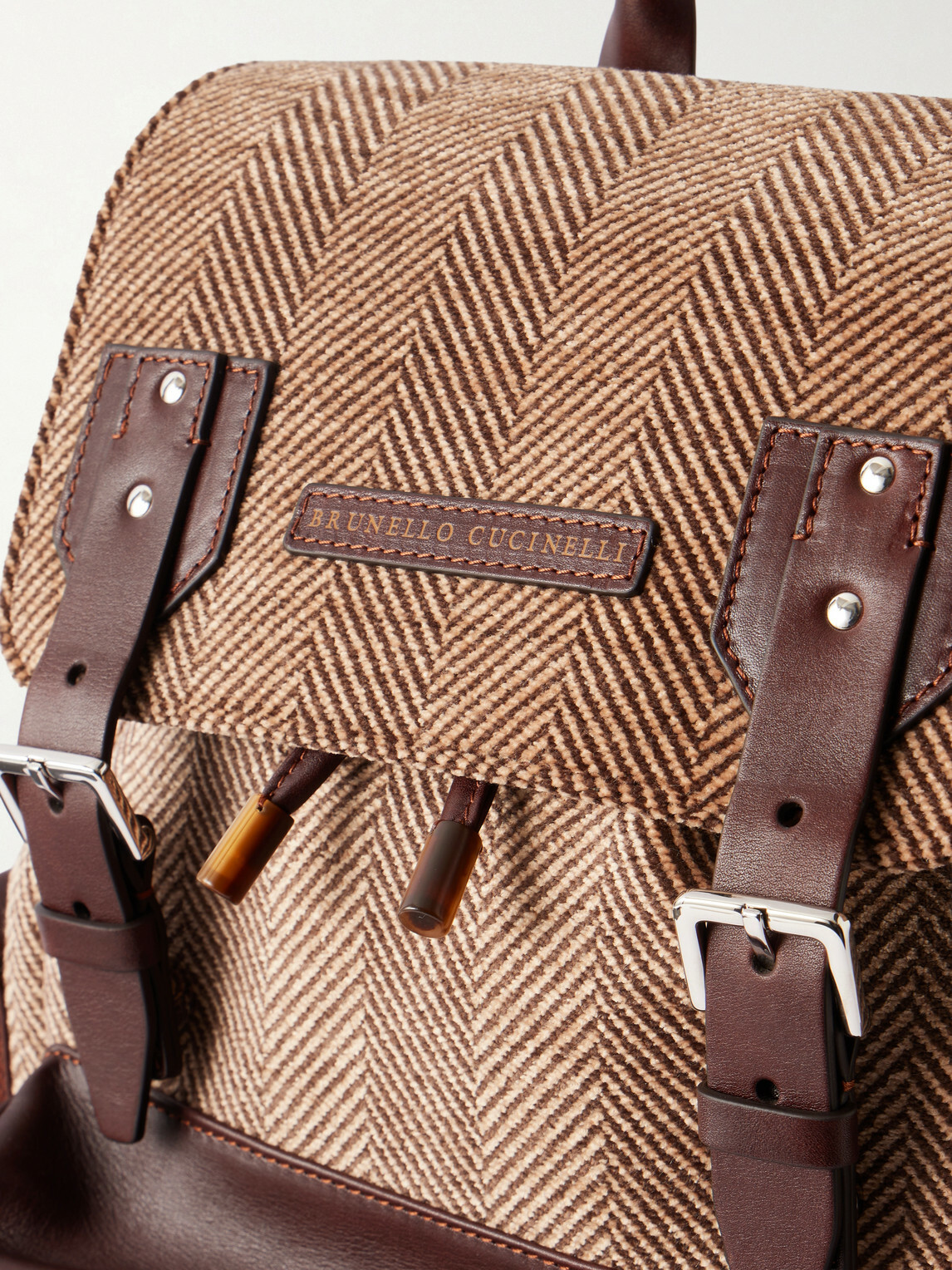 Brunello Cucinelli - Leather-Trimmed Herringbone Canvas Backpack