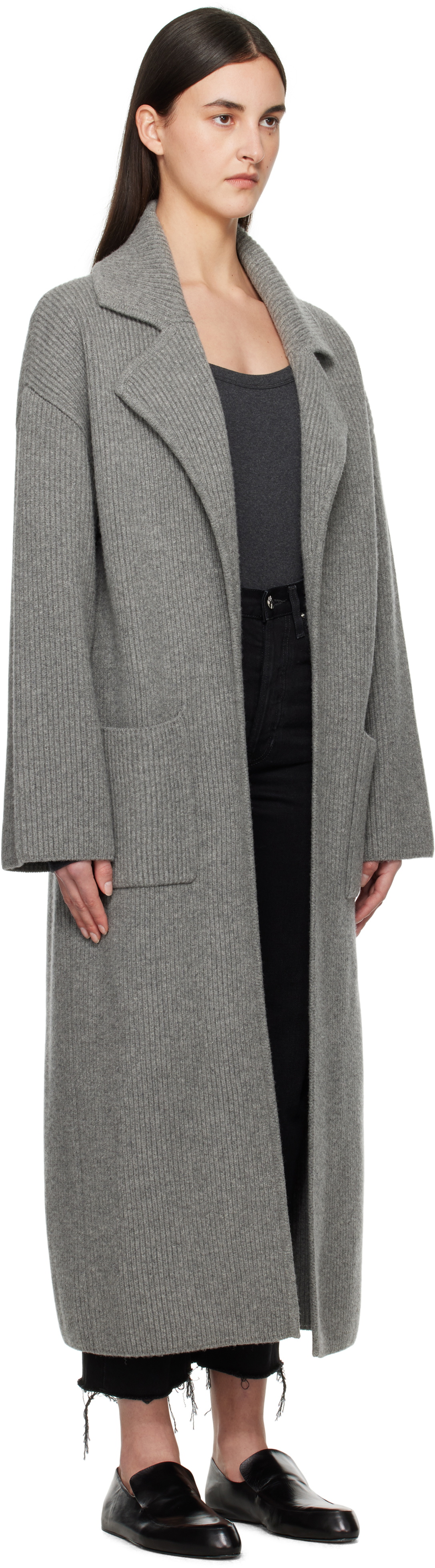 TOTEME Gray Rib-Knit Cardigan Toteme