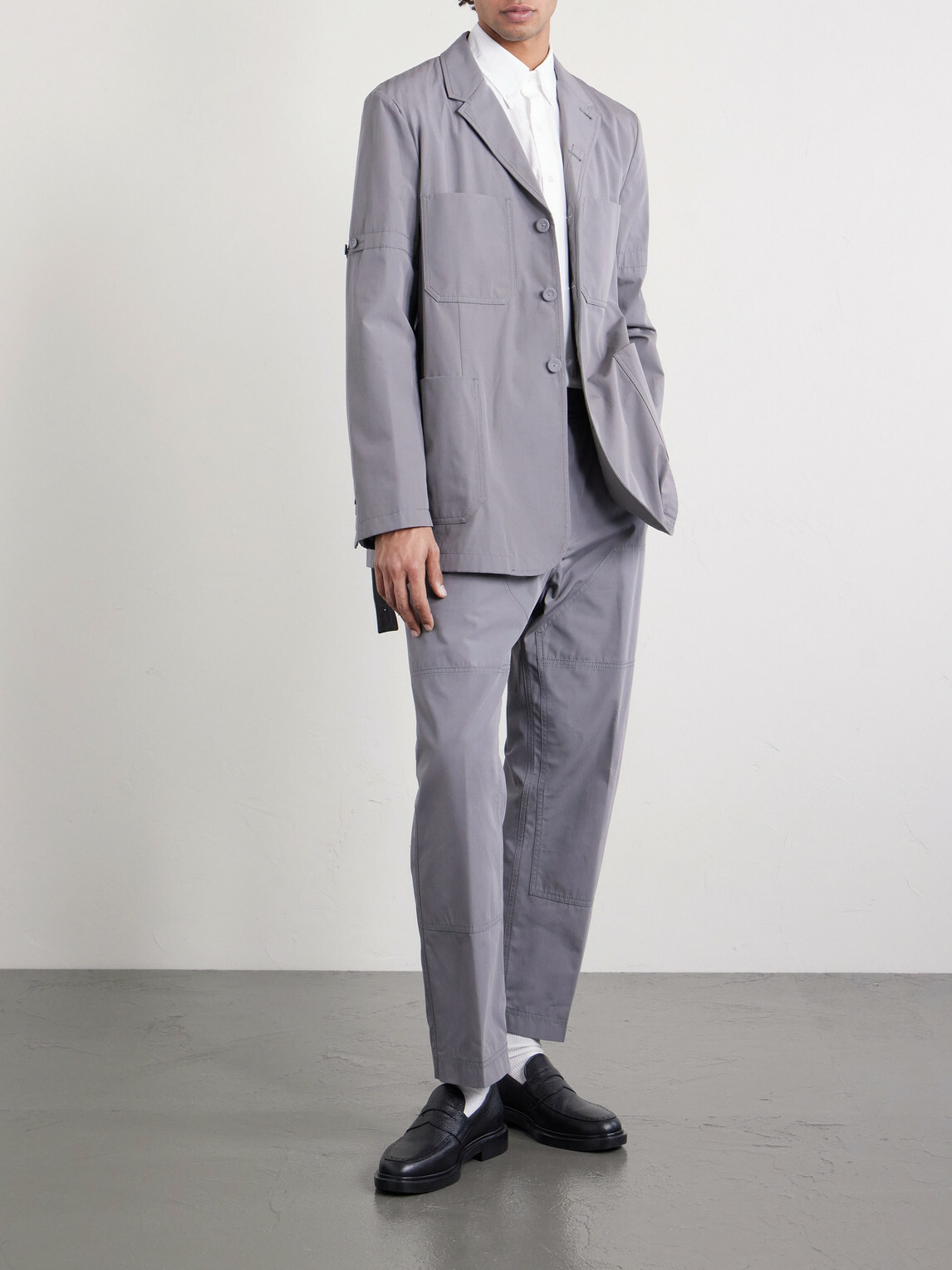 Thom Browne - Carpenter Cropped Straight-Leg Belted Cotton Trousers - Gray