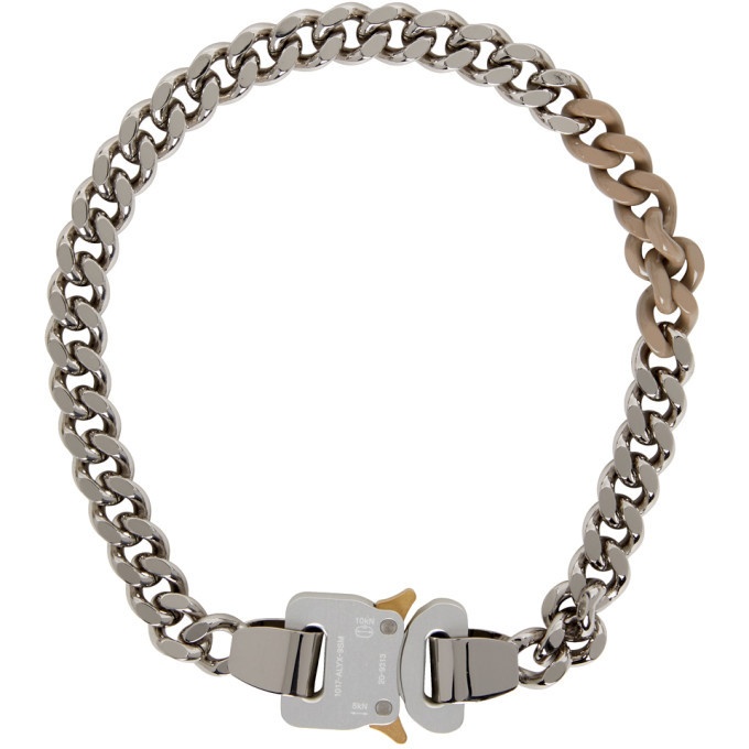 Photo: 1017 ALYX 9SM SSENSE Exclusive Silver and Beige Buckle Colored Links Necklace