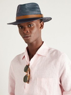 Loro Piana - Avea Leather-Trimmed Straw Panama Hat - Blue