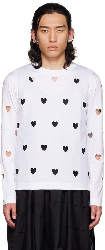 Photo: Simone Rocha SSENSE Exclusive White Heart Cutout Long Sleeve T-Shirt