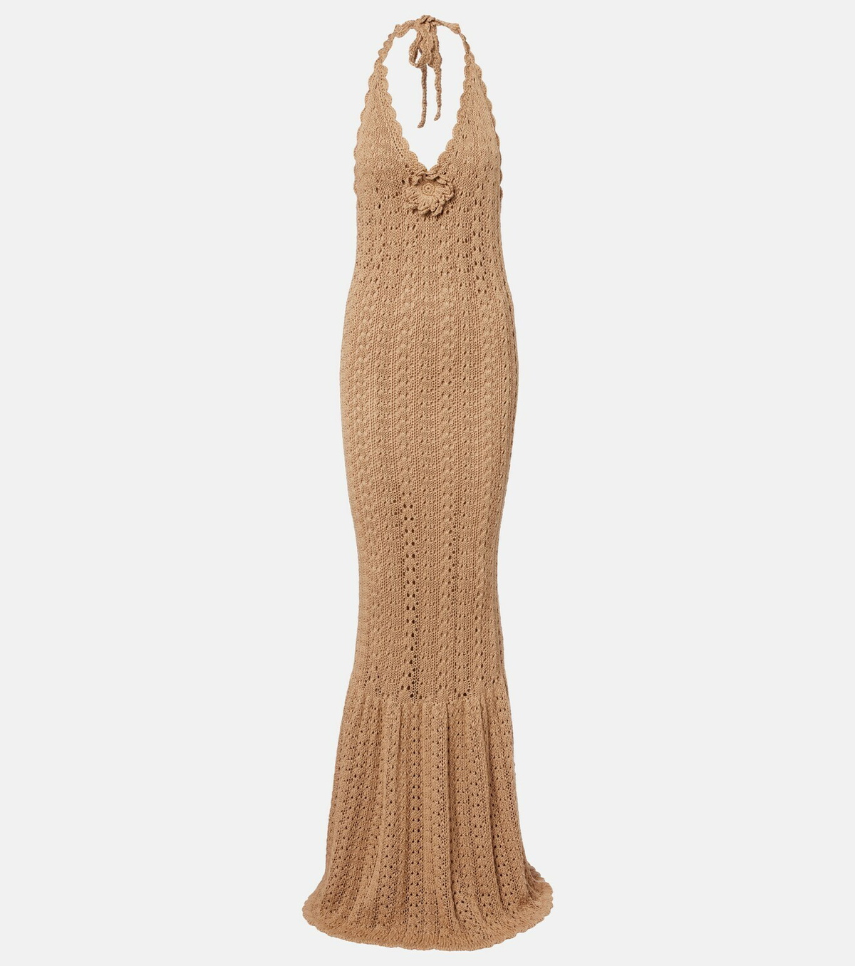 Elie Saab Floral-appliqué crochet cotton maxi dress