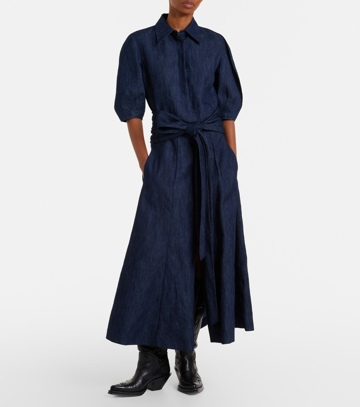 Gabriela Hearst Zivan cotton and linen denim midi skirt