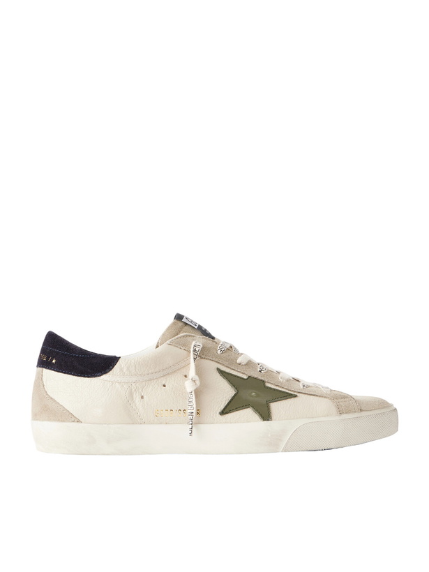 Photo: Golden Goose - Super-Star Distressed Suede -Trimmed Leather Sneakers - Neutrals