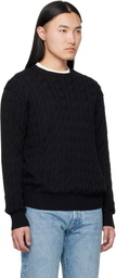 Ralph Lauren Purple Label Black Cotton Silk Cable Crewneck Sweater