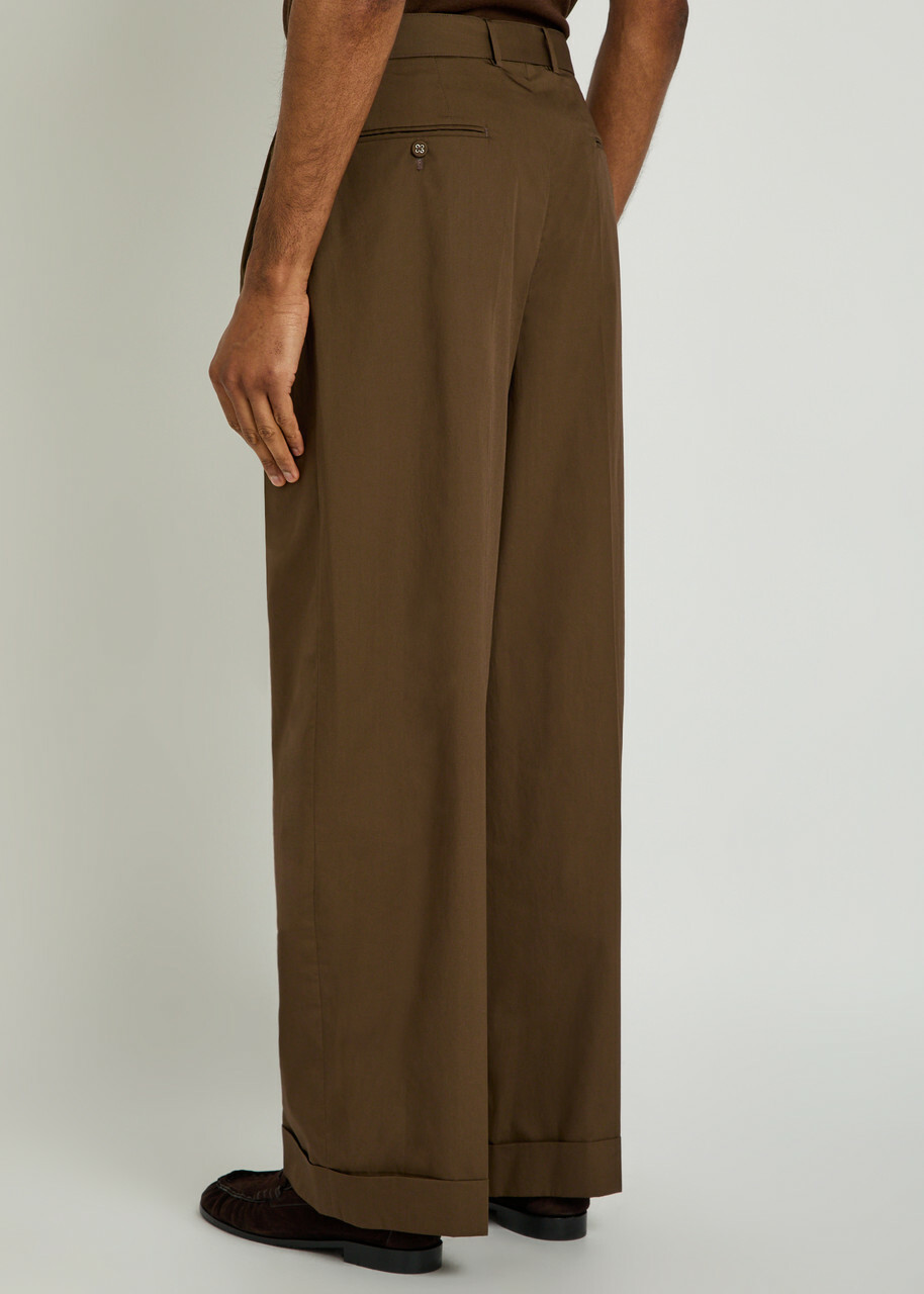 Officine Générale Evans Belted Cotton-poplin Trousers Dark Brown