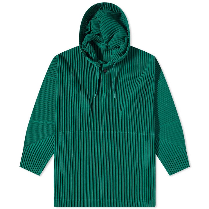 Photo: Homme Plissé Issey Miyake Men's Pleated Popover Hoody in Emerald Green