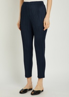 Pleats Please Issey Miyake Pleated Tapered-leg Woven Trousers Navy