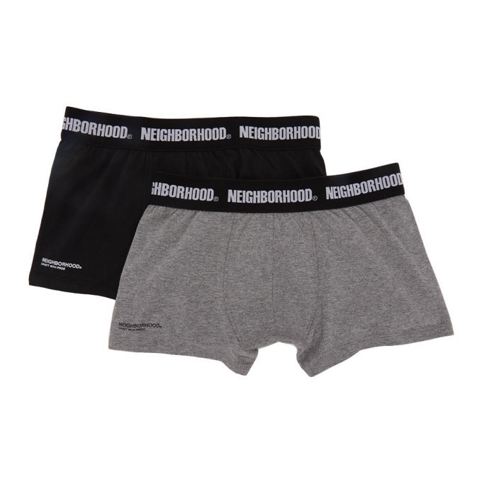 Photo: Neighborhood Two-Pack Black and Grey Logo Boxer Briefs