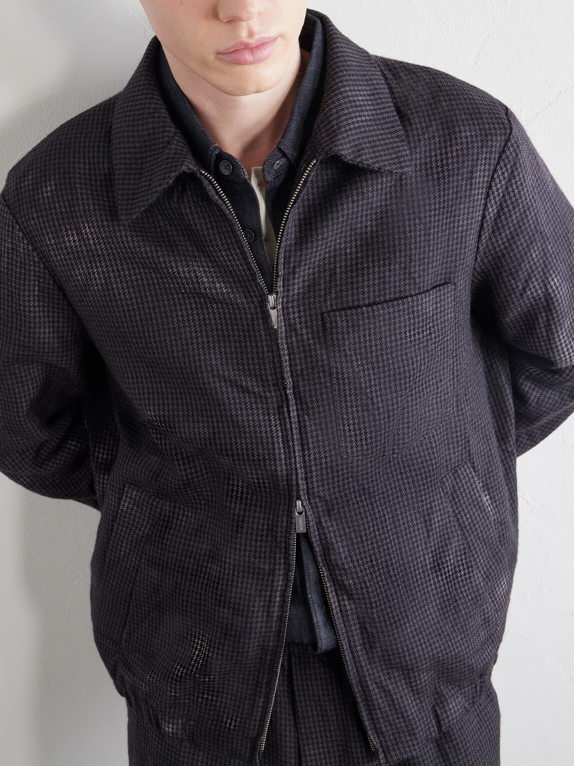 Barena - Garment-Dyed Houndstooth Wool Blouson Jacket - Black