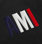 AMI - Slim-Fit Logo-Embroidered Loopback Cotton-Jersey Sweatshirt - Black