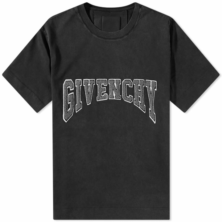 Photo: Givenchy Men's Embroidered College Logo T-Shirt in Faded Black