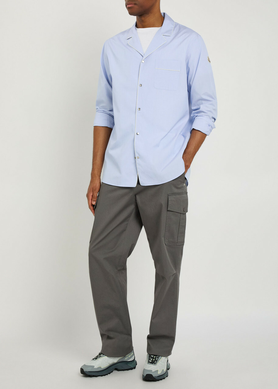 Moncler Logo-appliquéd Cotton Shirt Blue