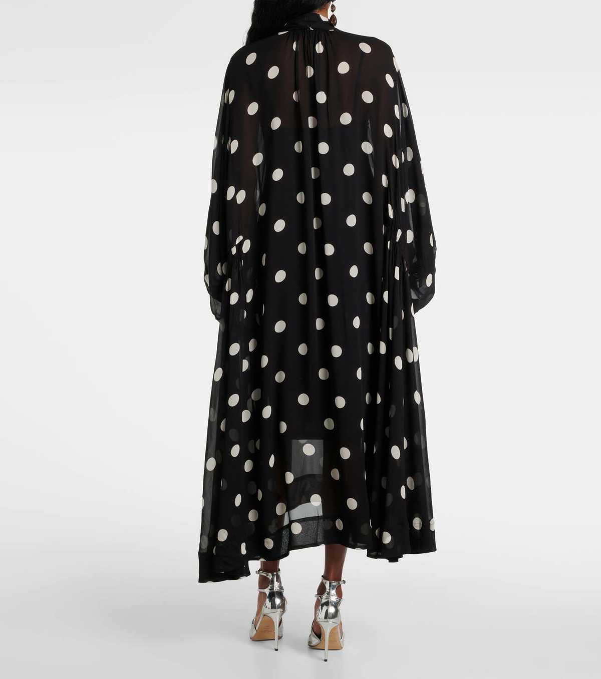 【Zimmermann】Crush Tie Neck Billow polka-dot maxi dress Crush Tie Neck Billow polka-dot maxi dress in black
