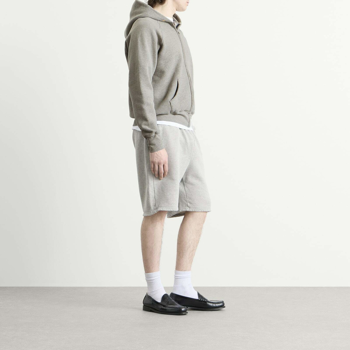 Les Tien Men's Heavyweight Raglan Zip Hoodie in Heather Grey