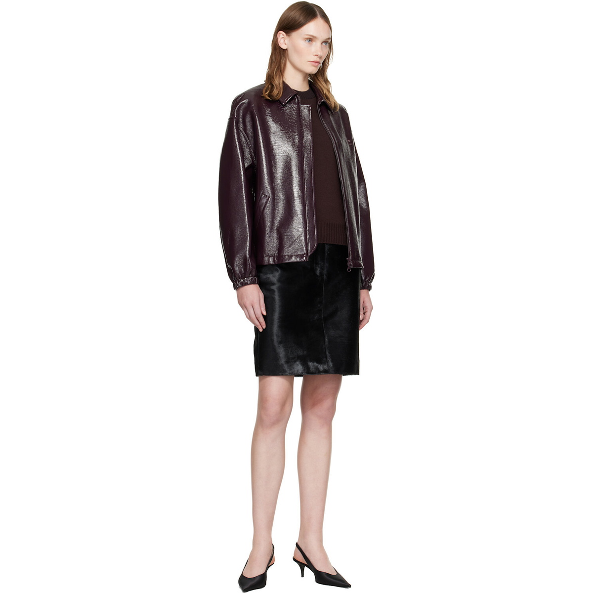 Courrèges Burgundy Vinyl Bomber Jacket