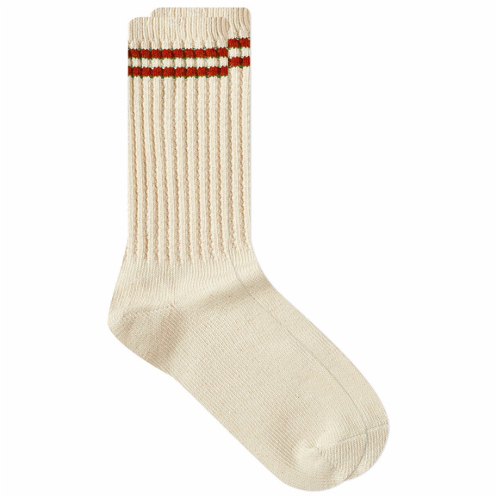 Photo: Anonymous Ism 2 Line Pique Rib Crew Sock in Red