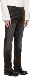 COÛT DE LA LIBERTÉ Blue & Khaki Rafa Stretch Suede Straight Leg Jeans