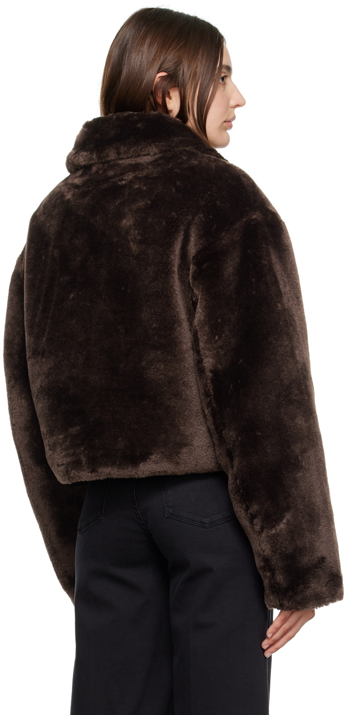 FRAME Brown Zip Faux-Fur Jacket Frame Denim