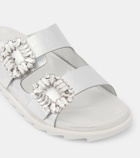 Roger Vivier Crystal-embellished metallic leather slides