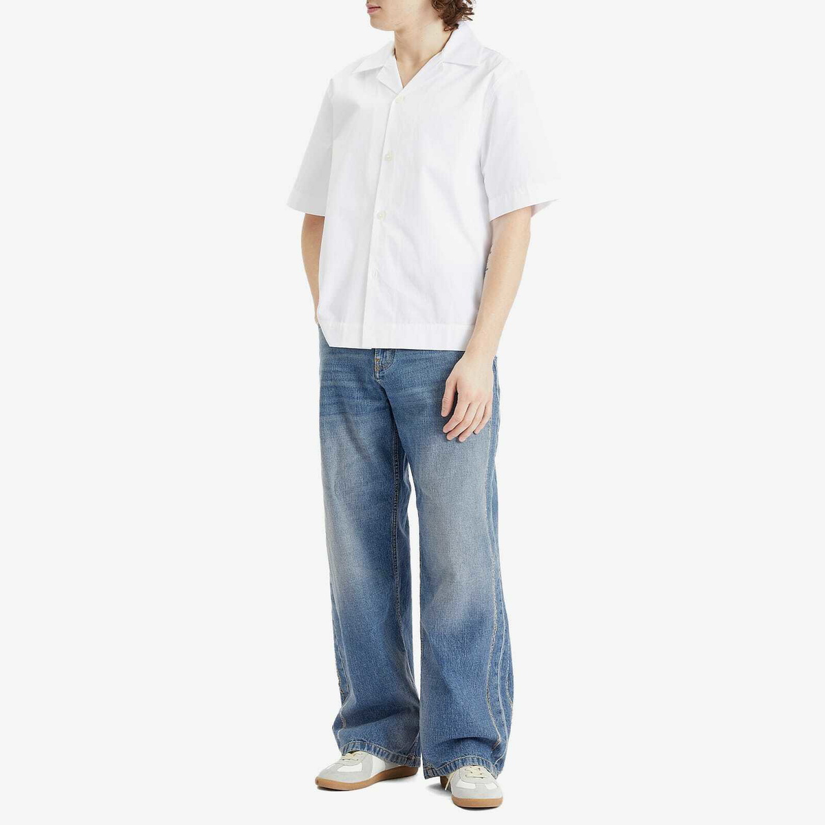 Palm Angels Men's Curved Logo Loose Jeans in Light Blue