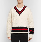 Maison Margiela - Striped Cable-Knit Wool Sweater - Men - Off-white