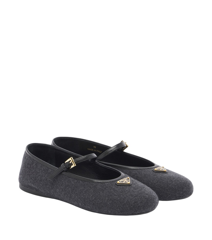 Photo: Prada Leather-trimmed cashmere Mary Jane flats