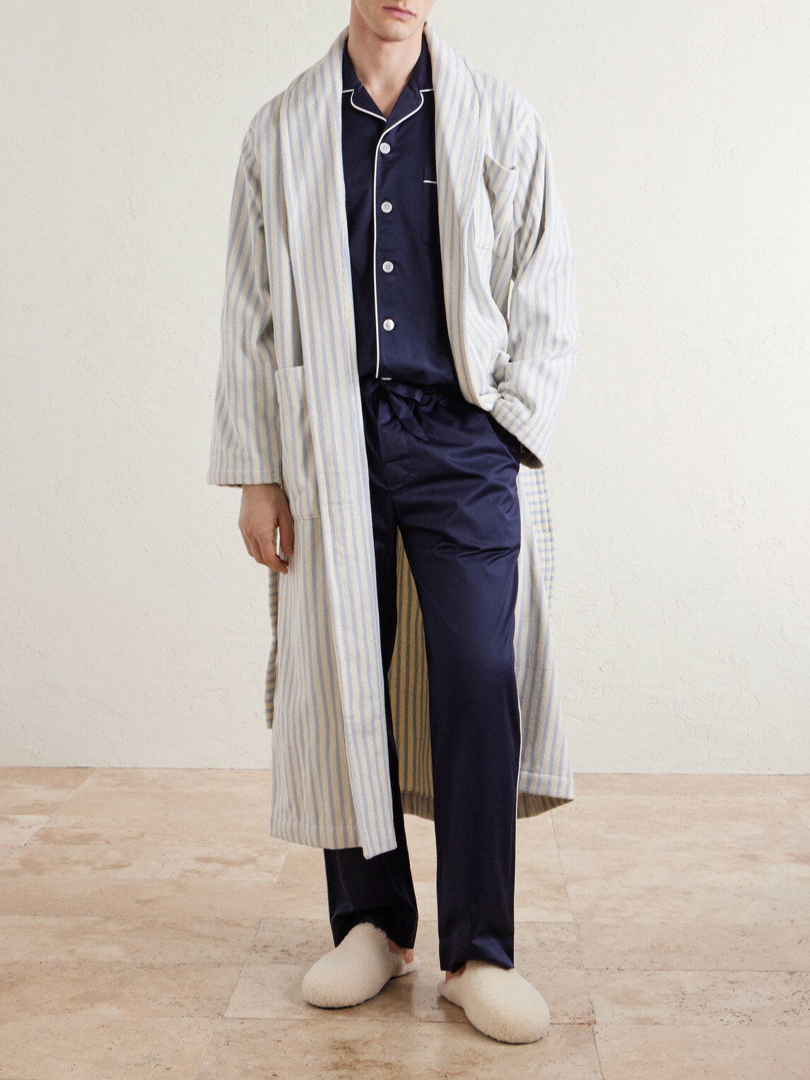 TEKLA - Belted Striped Organic Cotton-Terry Robe - Neutrals