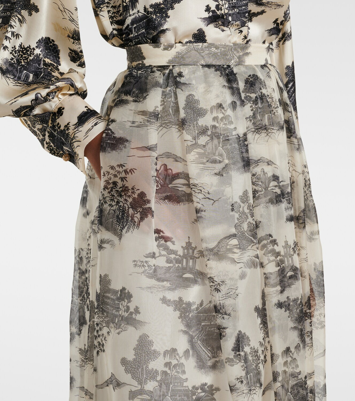 Max Mara Elegante Sabbia printed silk organza maxi skirt
