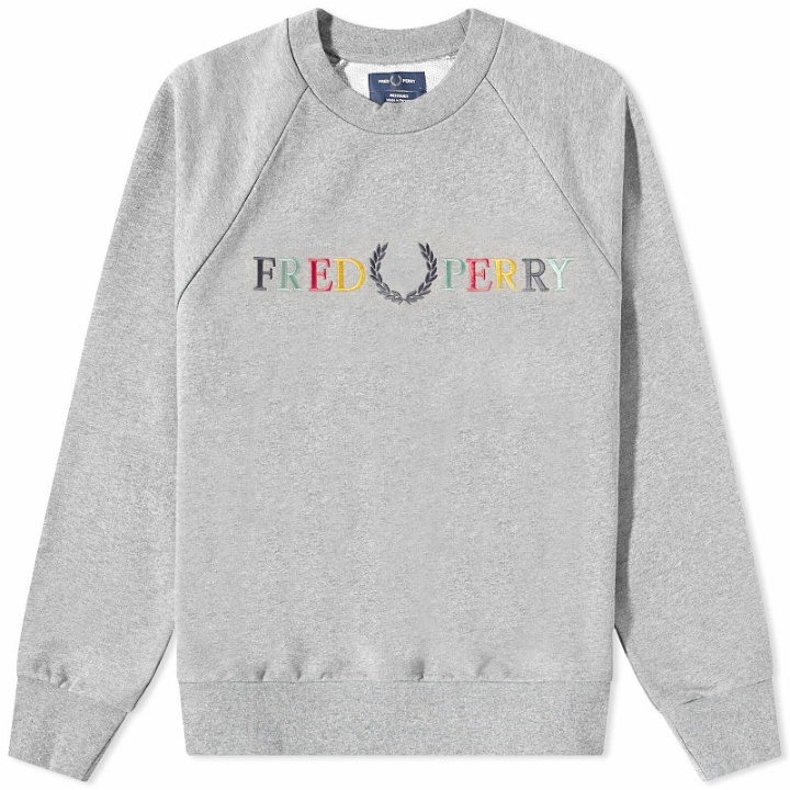 Photo: Fred Perry Authentic Men's Embroidered Logo Crew Sweat in Grey Marl