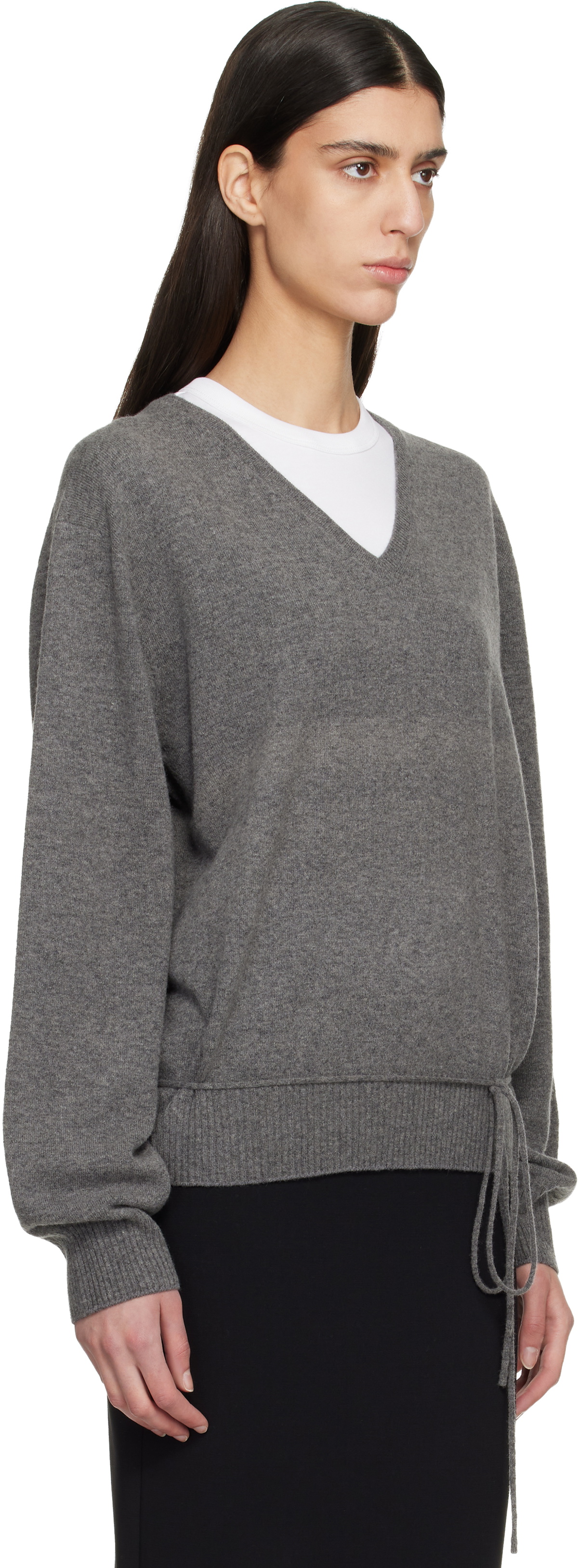 LE17SEPTEMBRE Gray Cashmere Blend Wholegarment V-Neck Sweater