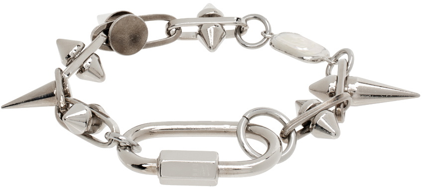 IN GOLD WE TRUST PARIS SSENSE Exclusive Silver Bold Spike Bracelet