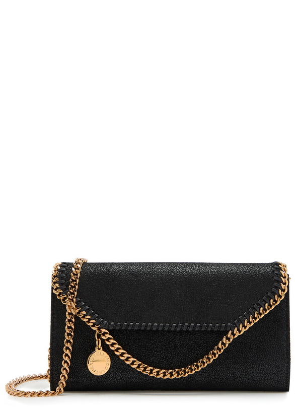 Photo: Stella Mccartney Falabella Grained Faux Suede Wallet-on-chain - Black - One Size